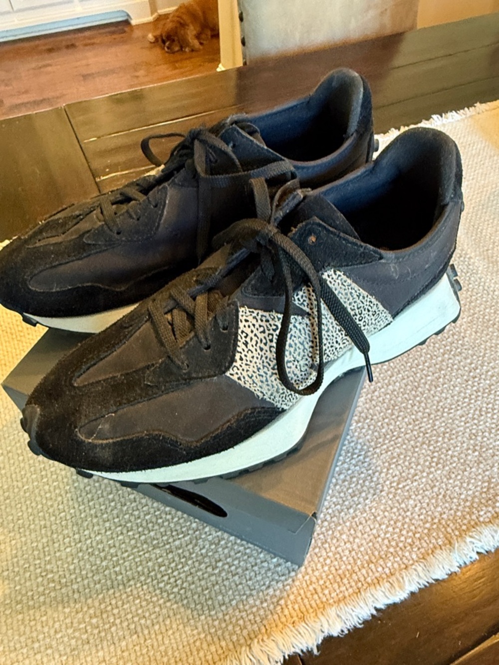 New Balance Black Athletic Sneakers with Ivory Speckle Panel